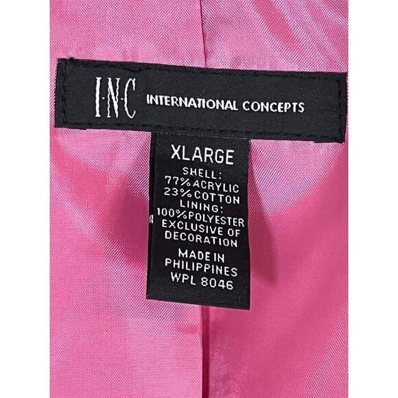 INC Tweed Blazer XL Pink Old Money Preppy Luxury Y2K Lined Fringe Ruffle Career - Picture 2 of 14